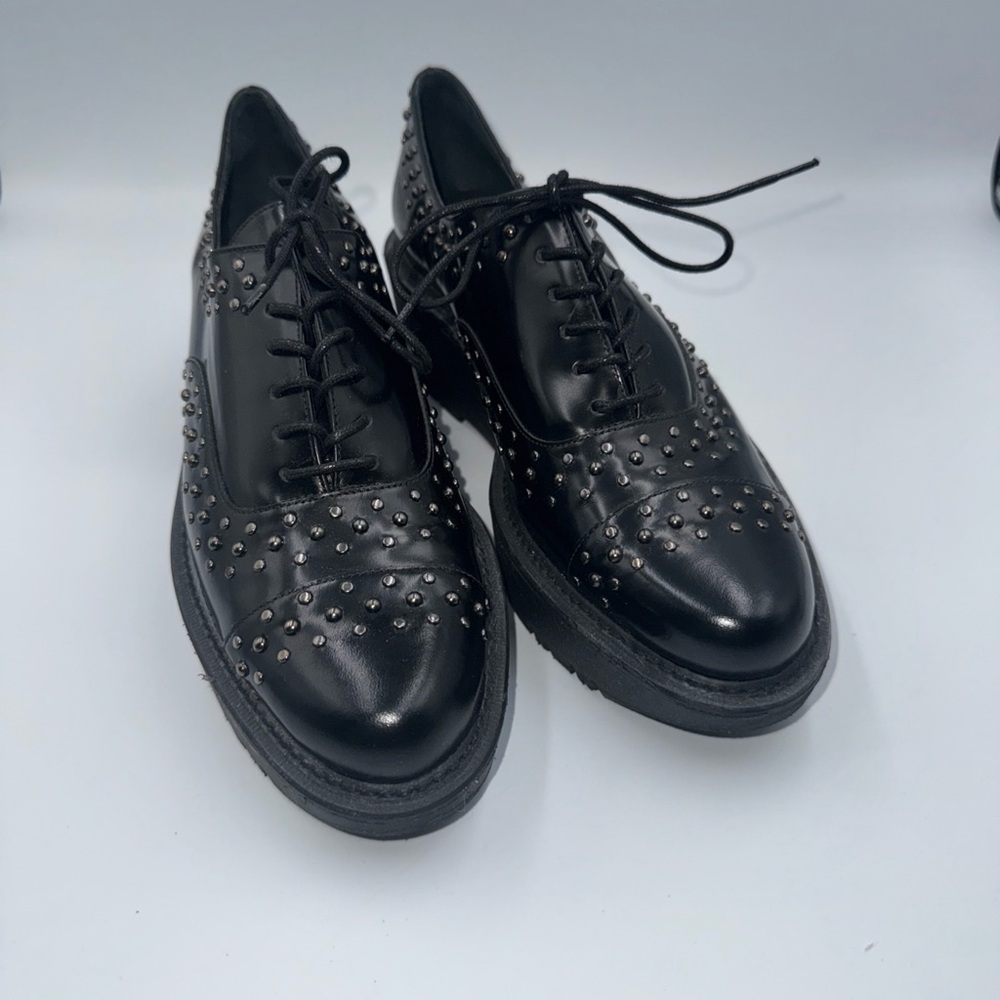 Stuart Weitzman Black Studded Platform Loafers - Picture 2 of 7